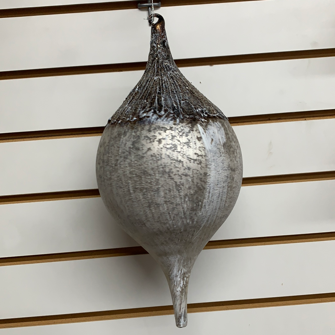 Glass Birch Bark Teardrop Ornament