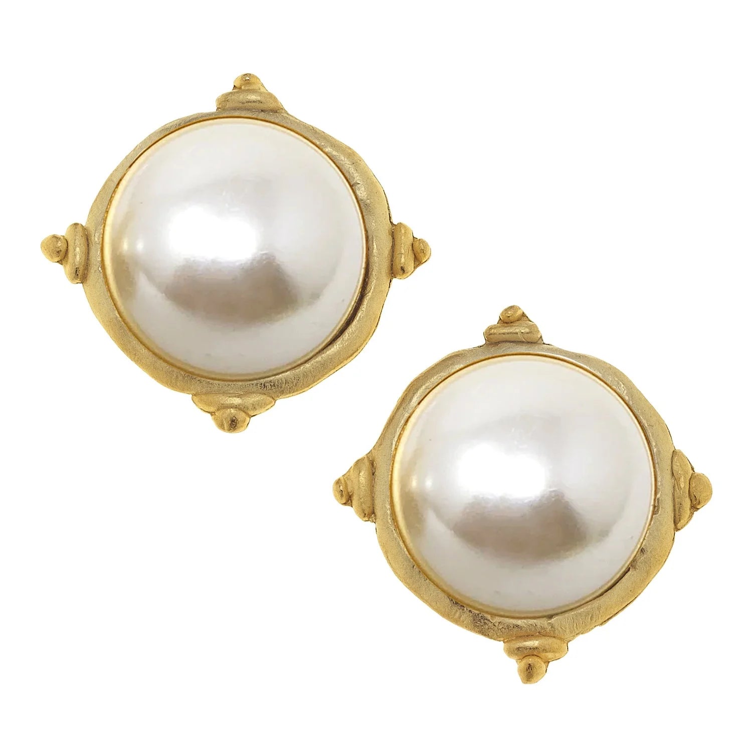 Gold & White Pearl Earrings