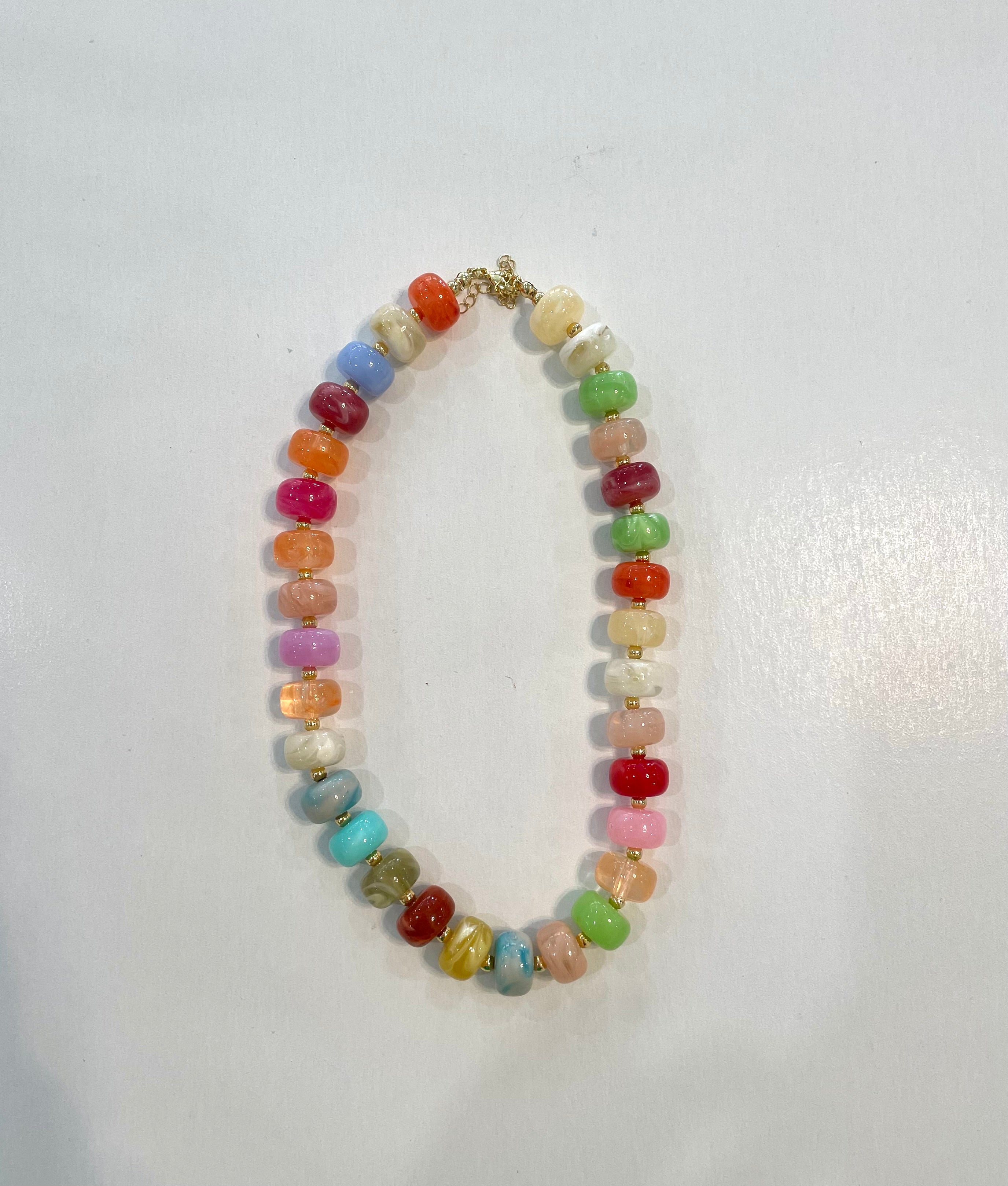 Multicolor & Gold Marble Beaded Necklace
