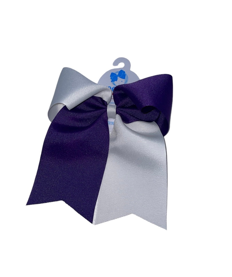 Purple and White Cheer Bow
