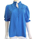 Blue Striped Ruffle Sleeve Blouse