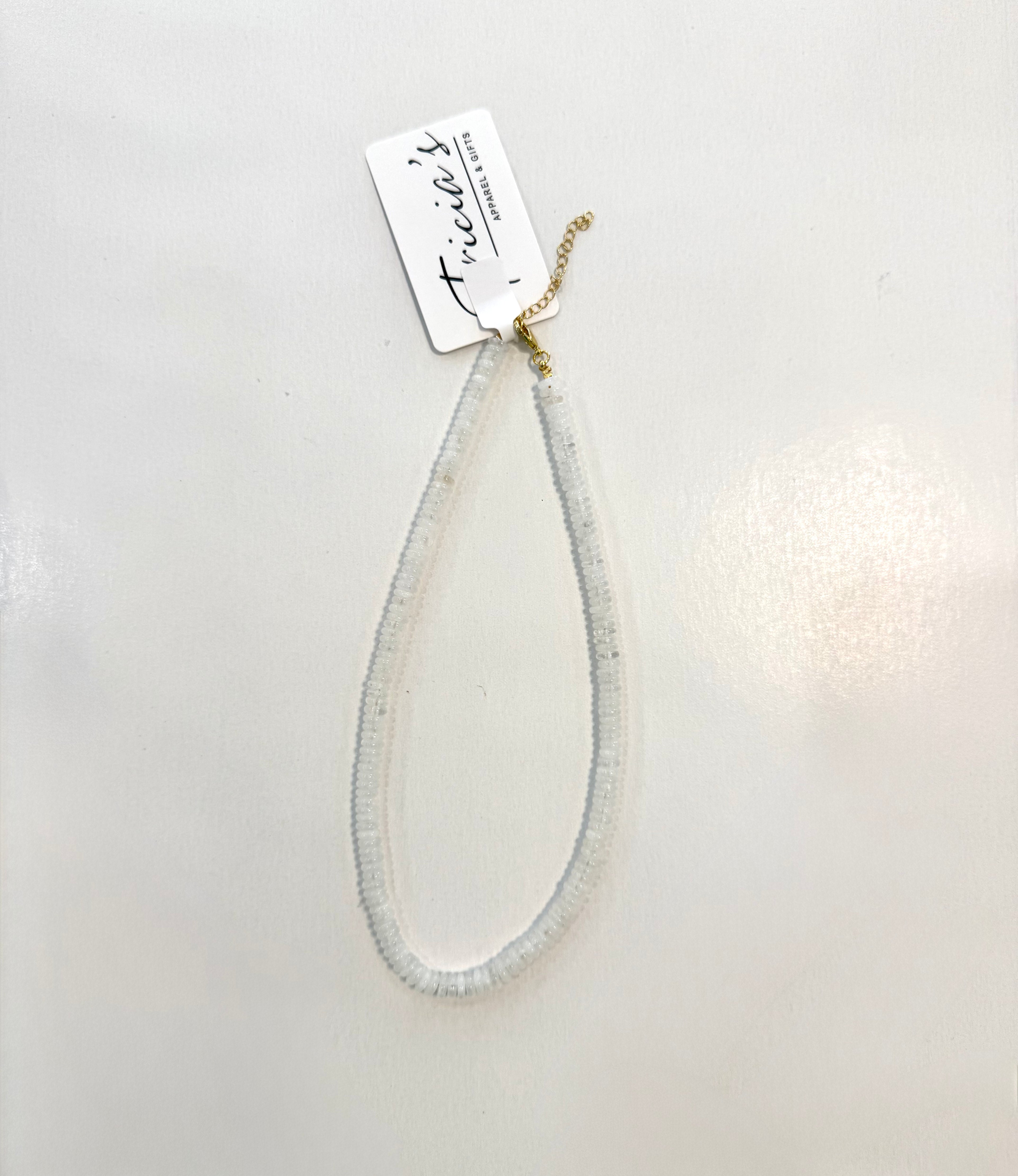 White Small Flat Marble Beaded Necklace