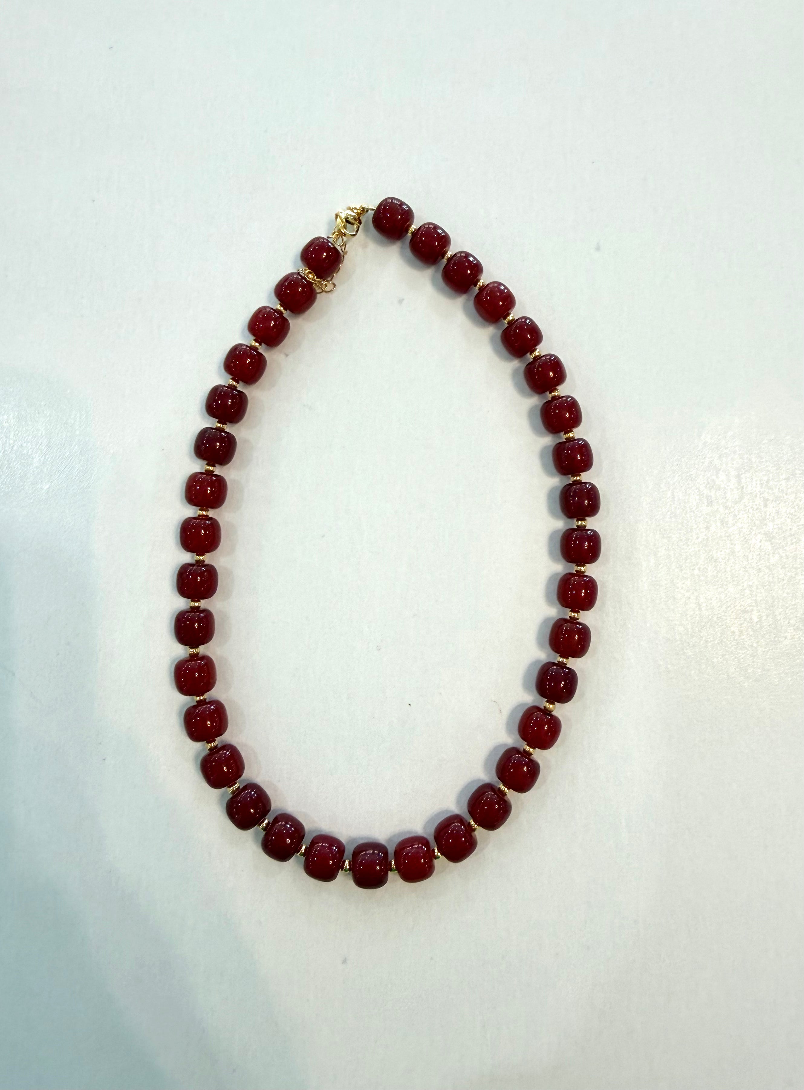 Maroon & Gold Marble Beaded Necklace