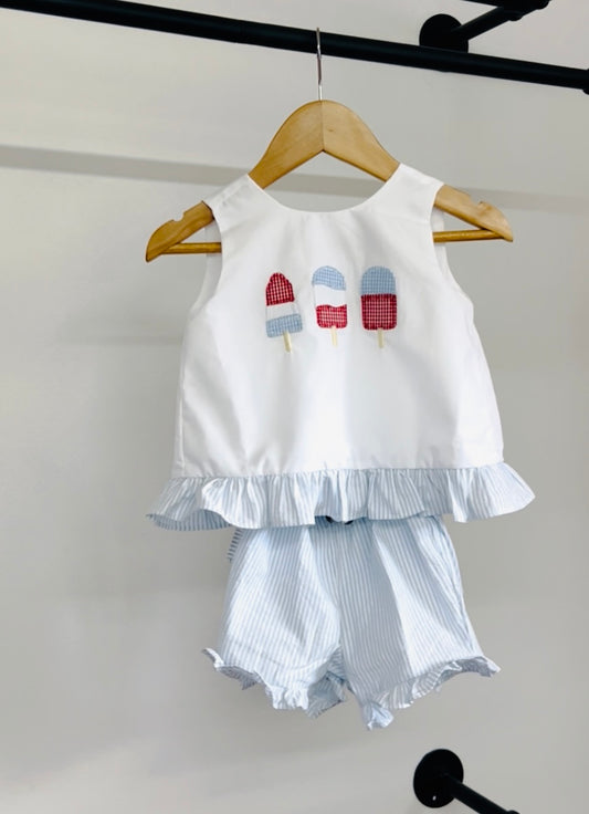 Popsicle Seersucker Ruffle Short Set - Girl