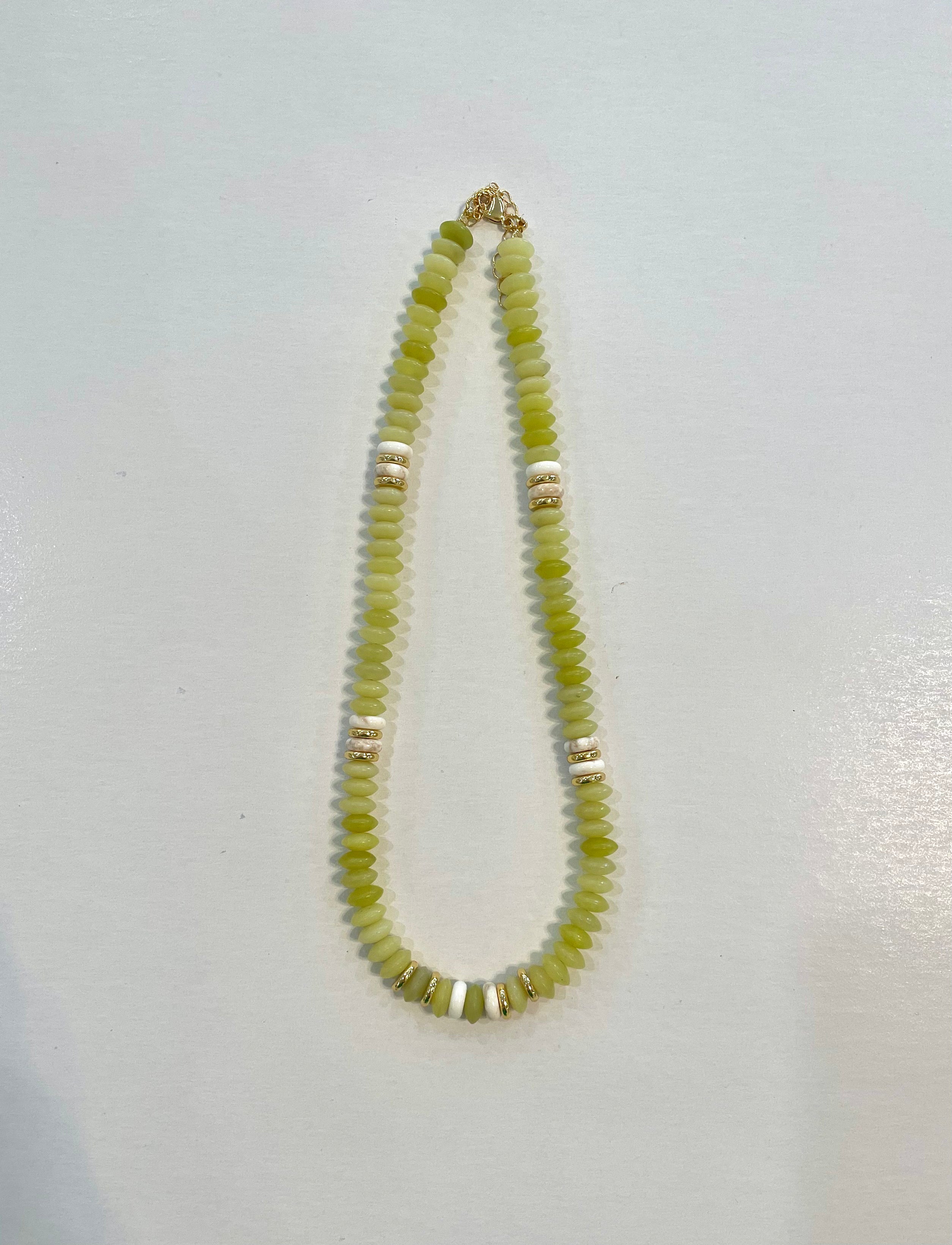 Lime Small Flat Marble Beaded Necklace