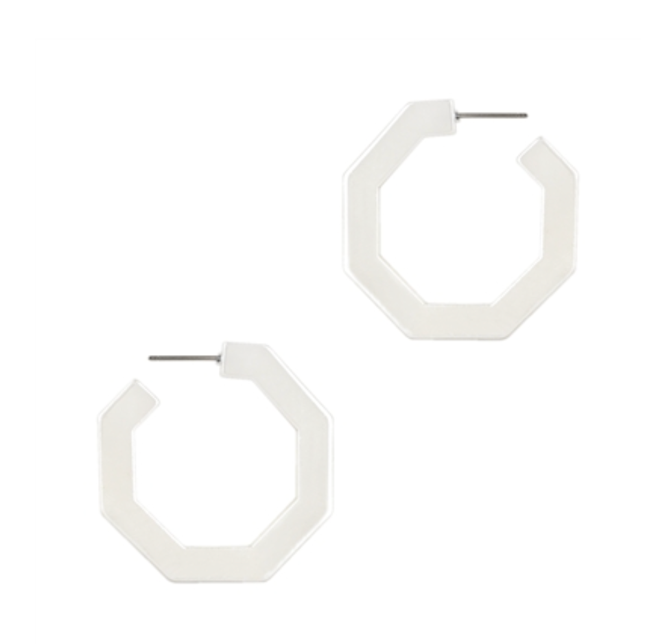 White Hexagon Earrings