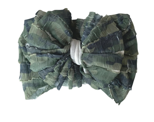 Ruffled Headband Bow - Camo