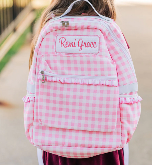 Pink Gingham Ruffles Backpack