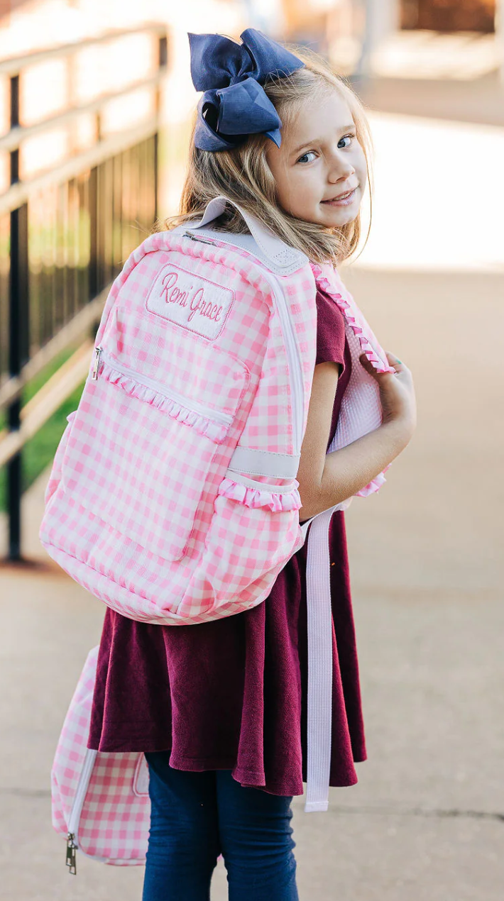 Pink top plaid backpack