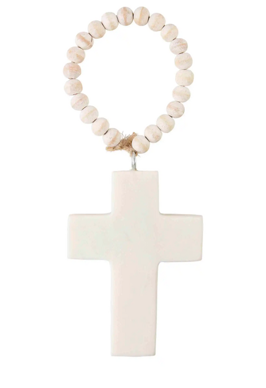 White Cross Marble Ornament