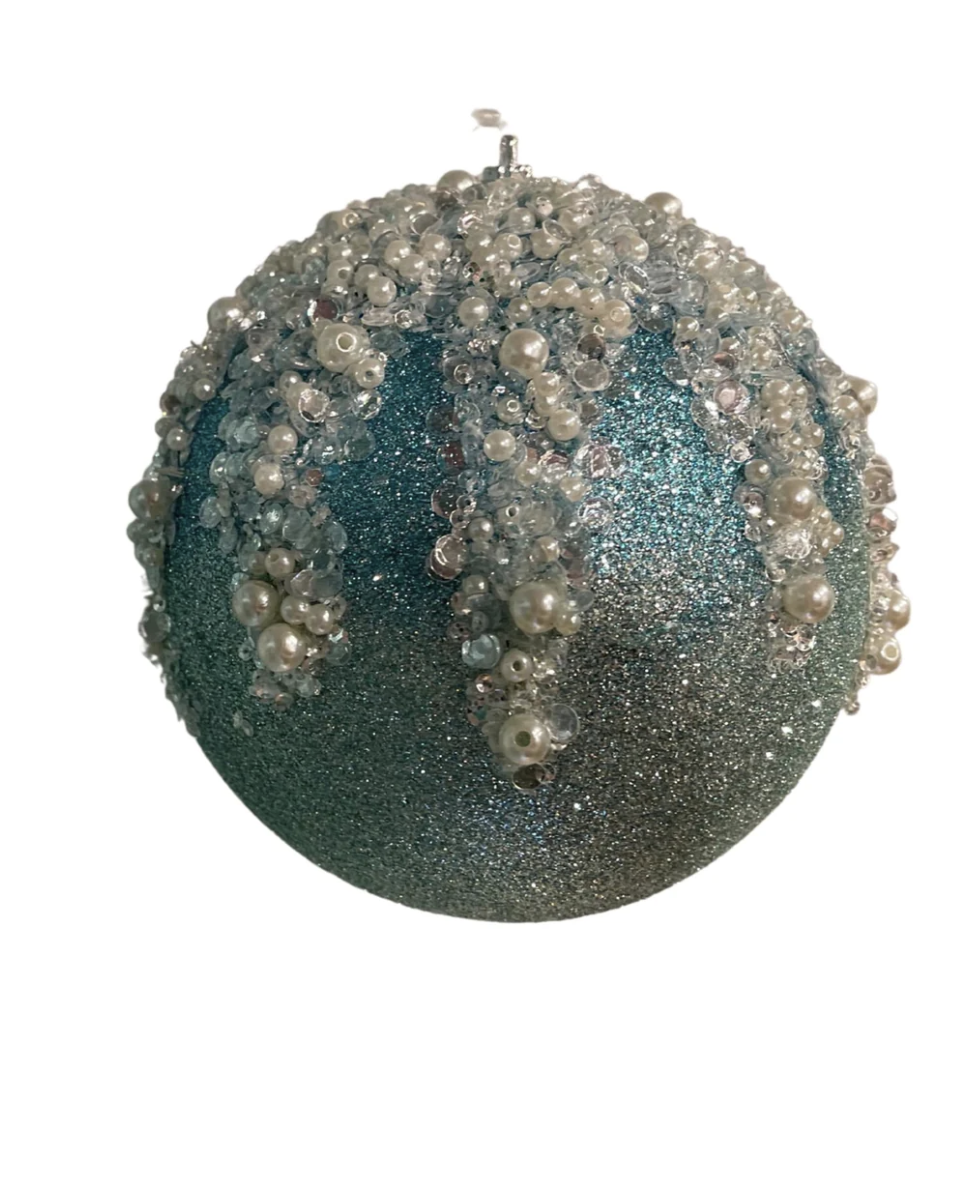 It's Raining Pearls Aqua Ball Ornament