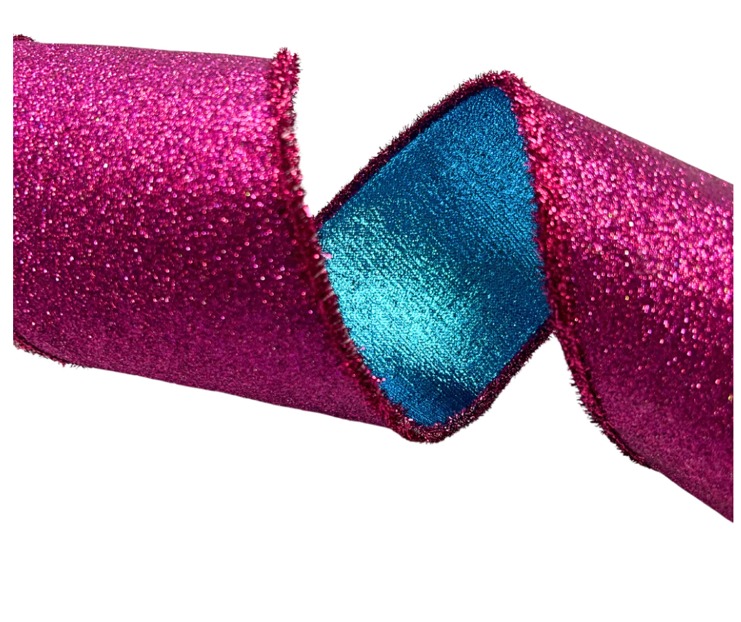 Fuchsia Glitter Ribbon with Fuchsia Tinsel Edge