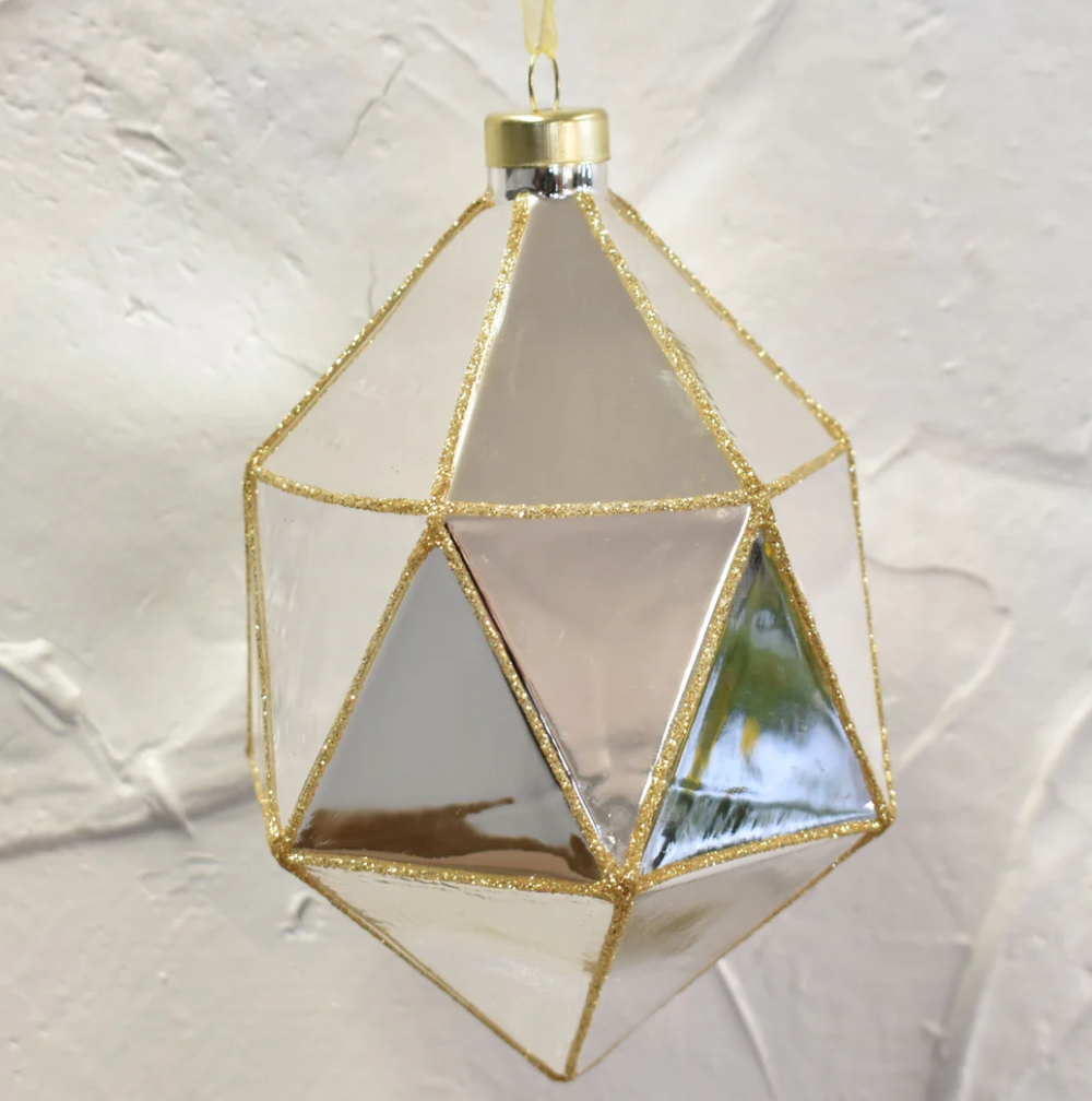 Geometric Mirrored Glass with Gold Ornament