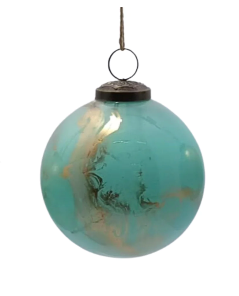 Shiny Glass Metallic Gold and Aqua Watercolor Ornament