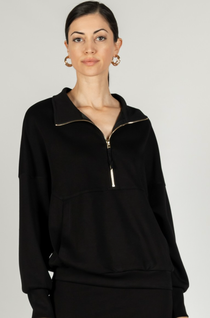 Scuba Zip Up Pullover-Black