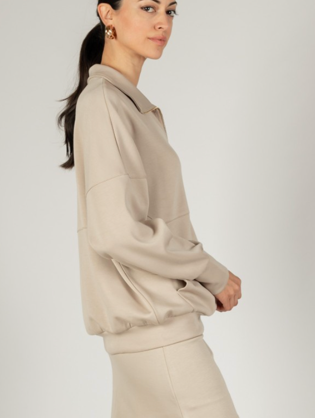 Scuba Zip Up Pullover-Taupe