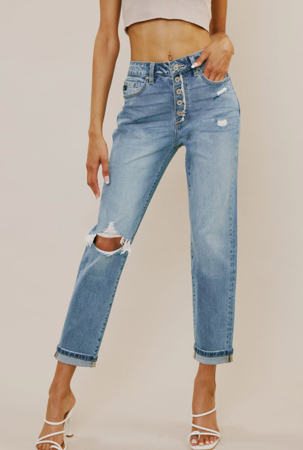 High Rise Cuffed Mom Jeans