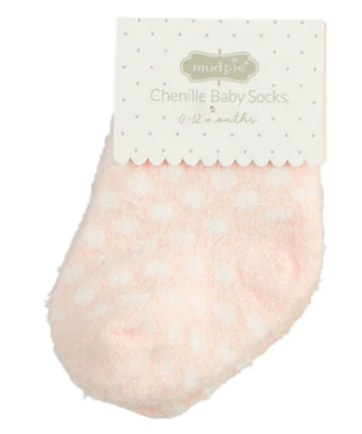 Baby Chenille Socks -Pink Dots
