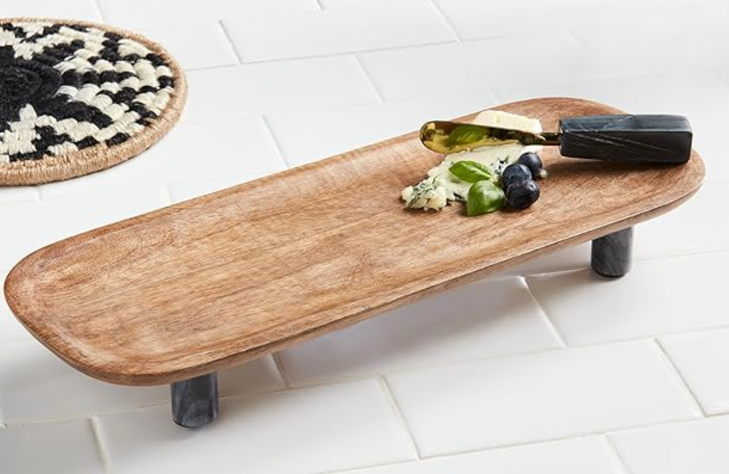 Black Marble Footed Wood Serving Set