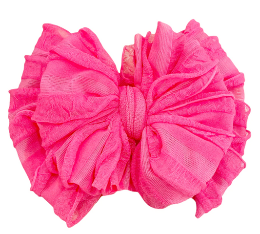 Ruffled Headband Bow - Neon Pink