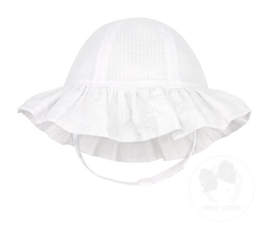 Reversible Girls Seersucker Ruffle Sun Hat - White 6-12 months