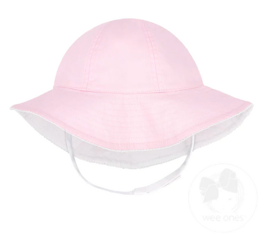 Reversible Girls Moonstitch Brim Hat - Pink 6-12 months