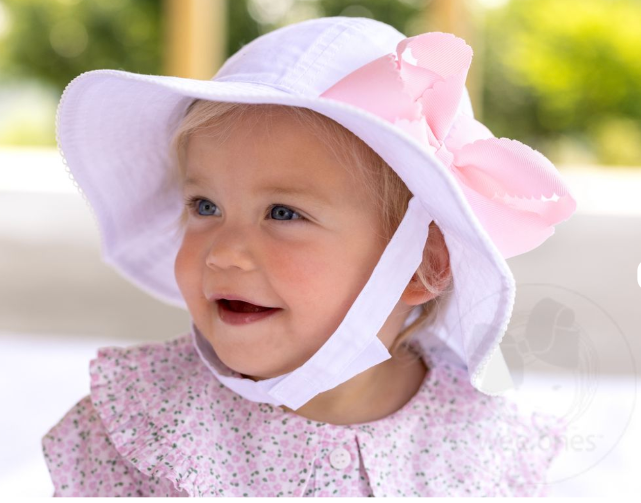 Reversible Girls Moonstitch Brim Hat - Pink 6-12 months