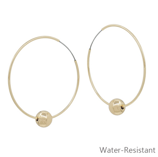Water Resistant 2" Gold Hoop with Bead Accent