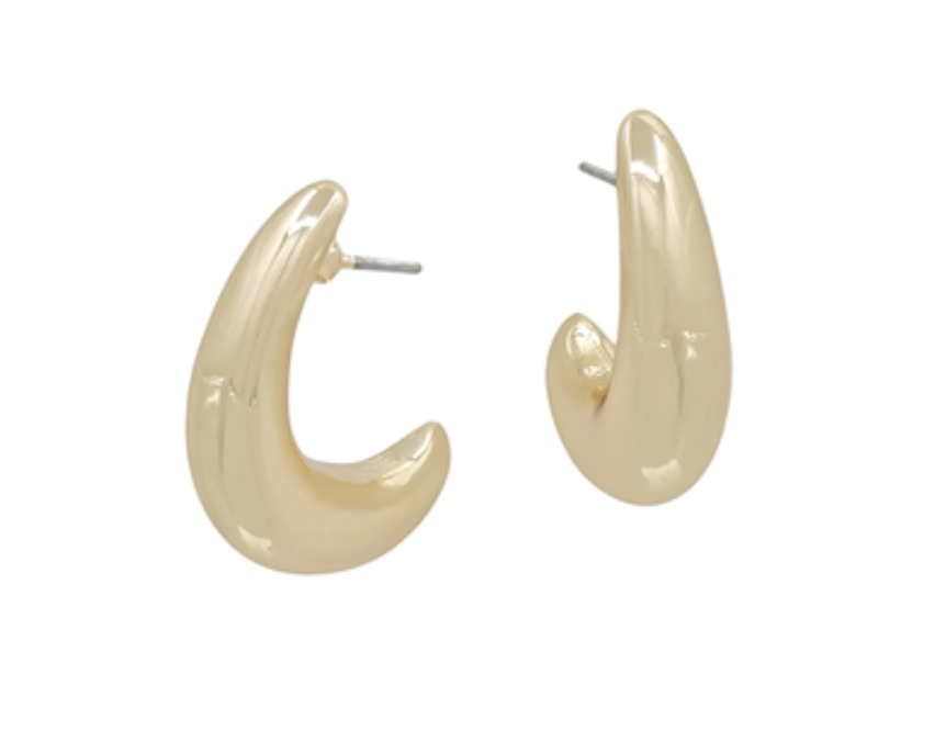 Gold Curved Teardrop Stud 1" Earring