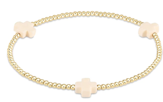 Signature Cross Gold Pattern 2mm Bead Bracelet - Off White