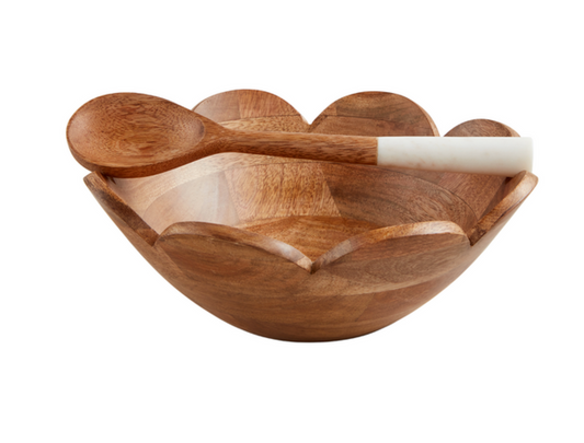 Wood Scalloped Bowl with Server