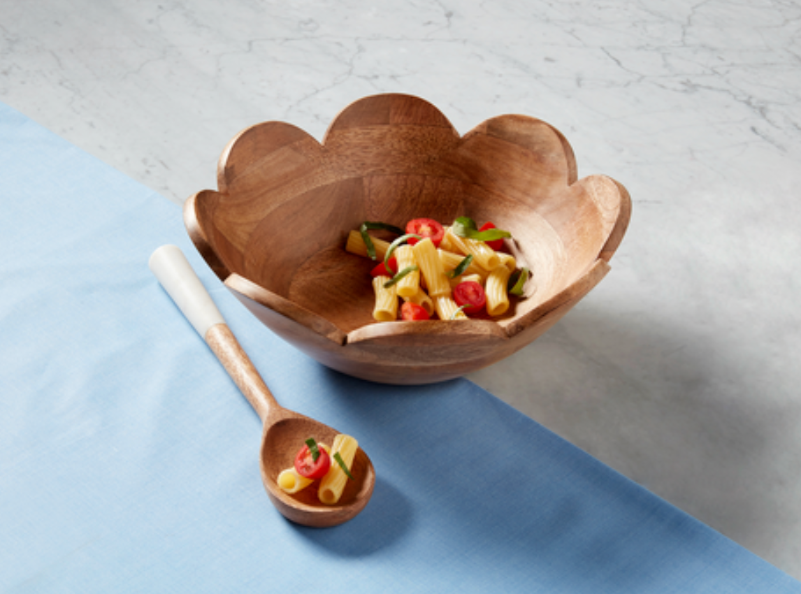 Wooden Scalloped Bowl with Server