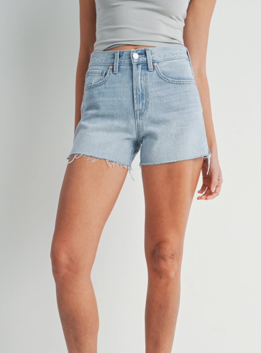 JBD Light Wash High Rise Frayed Short