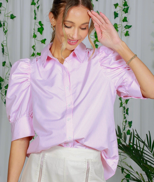 Poppy Pink & White Stripe Shirt