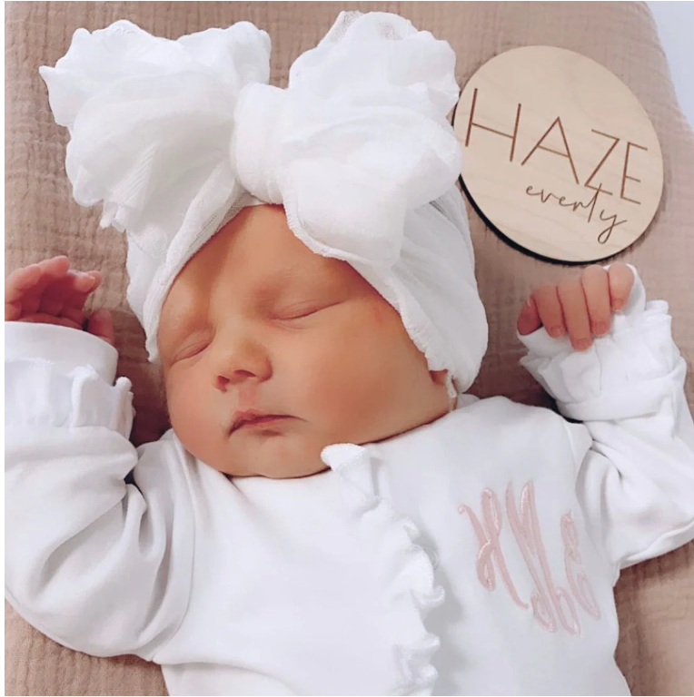 Ruffled Headband Bow - White