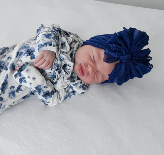 Ruffled Headband Bow - Navy