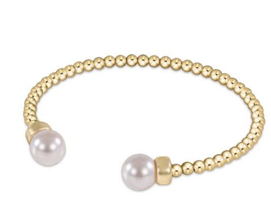 Classic Gold 3mm Bead Cuff - Pearl