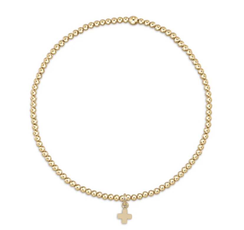 Cross small gold charm - classic gold 2mm bead bracelet -