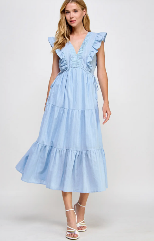 Rachel Ruffle Midi Dress- Baby Blue