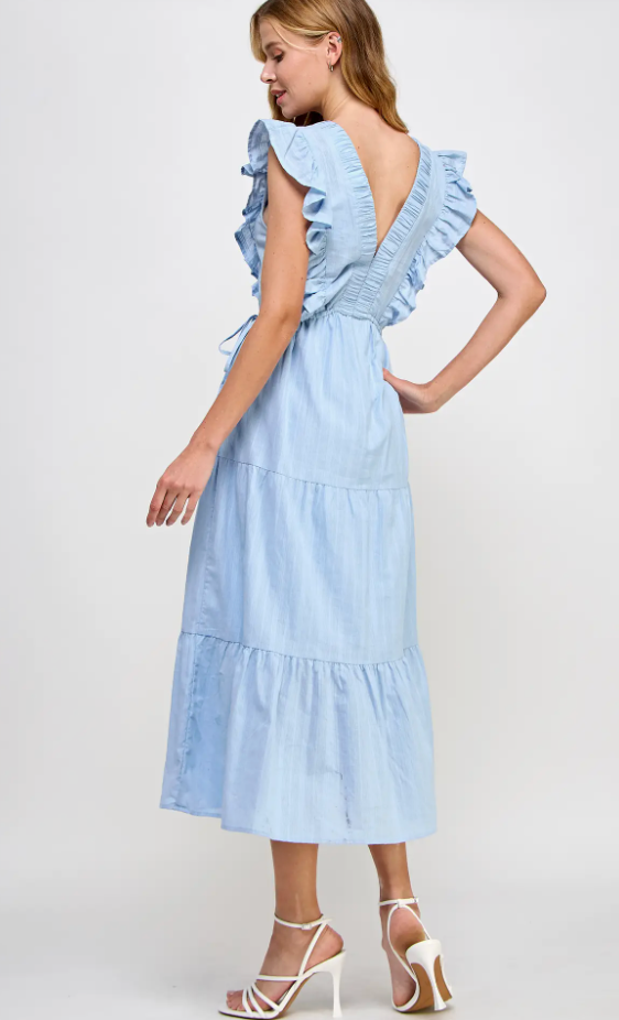 Rachel Ruffle Midi Dress- Baby Blue