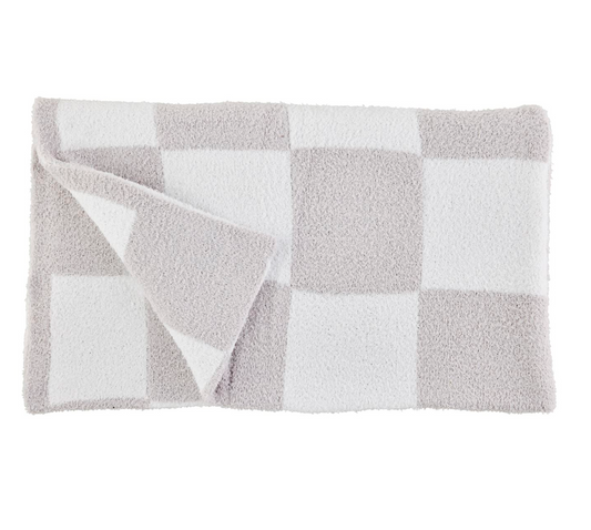 Checkered Chenille Blanket-Grey