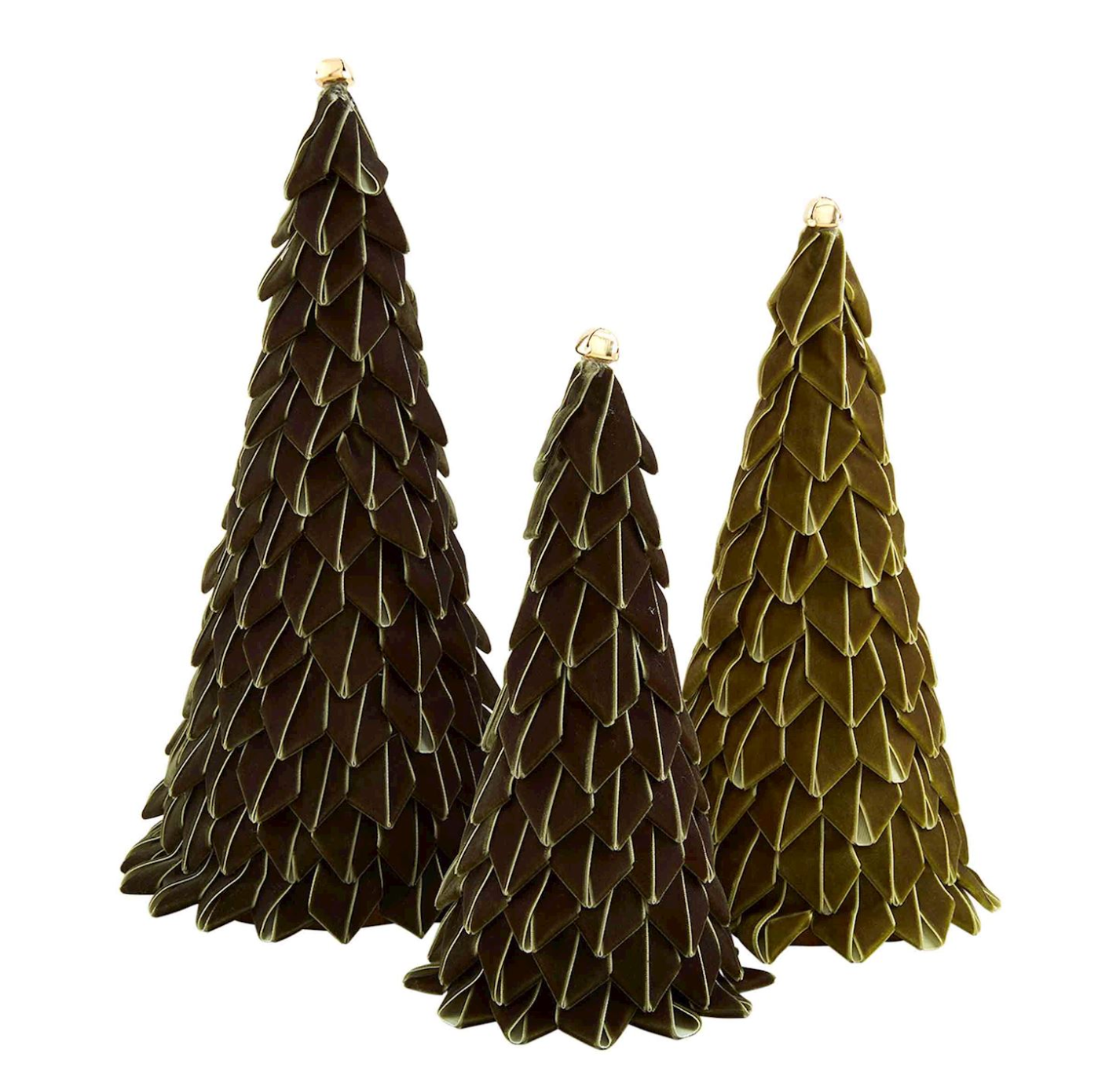 Green Velvet Christmas Trees - 3pc