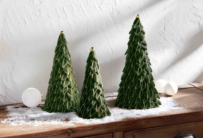 Green Velvet Christmas Trees - 3pc