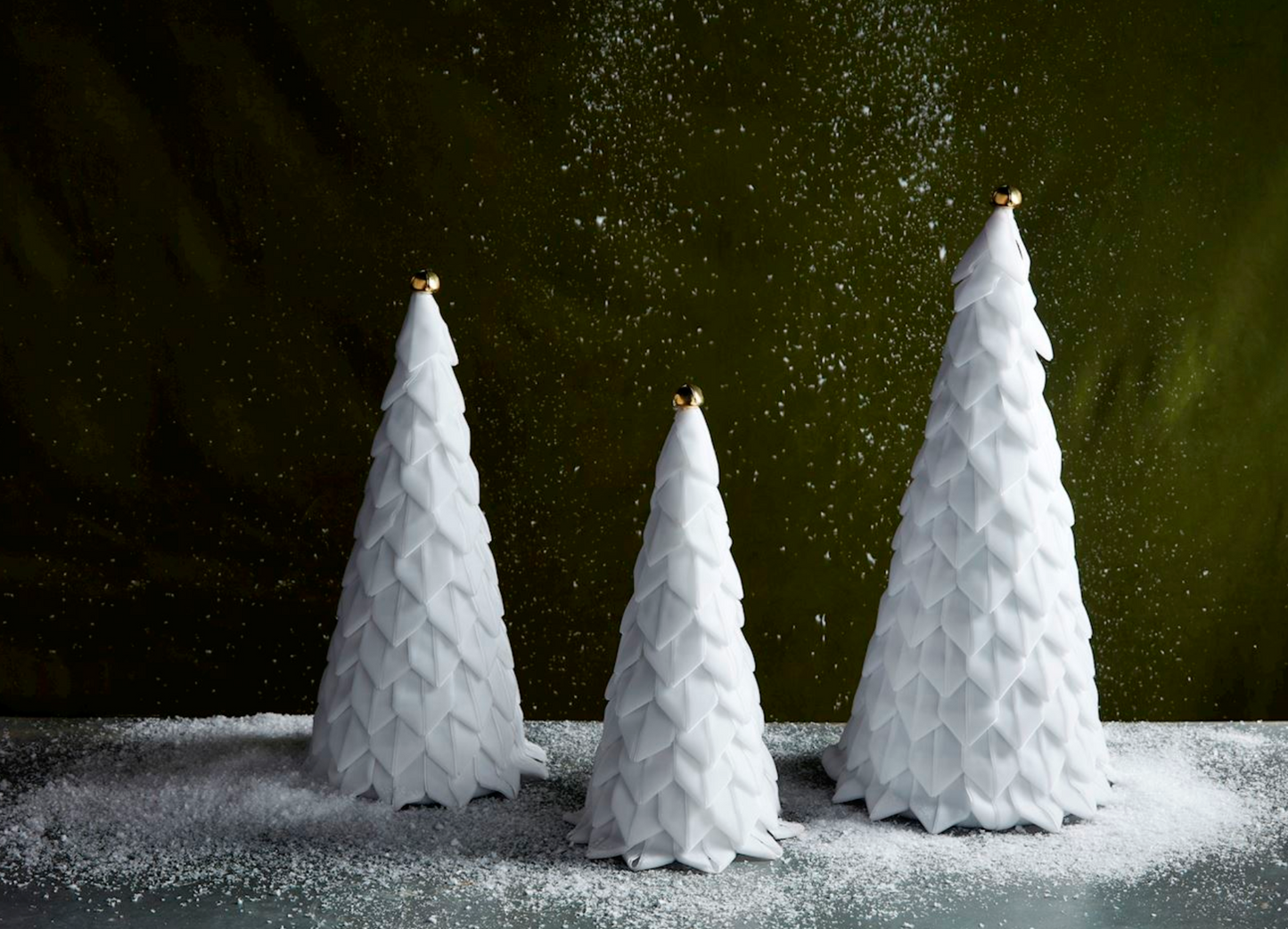 White Velvet Christmas Trees - 3pc