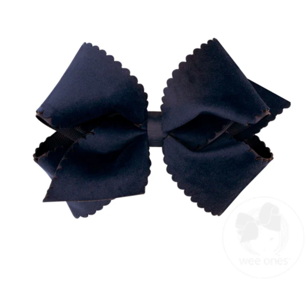 Large Velvet Scallop Bow- Navy