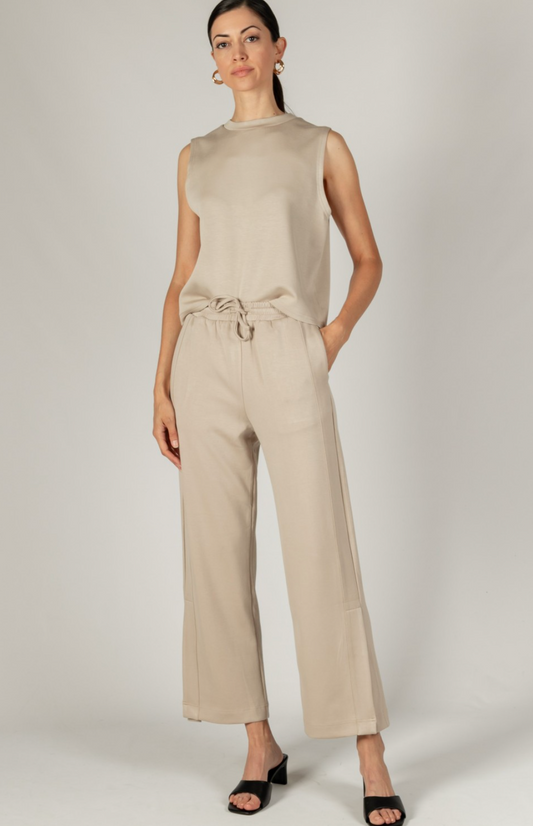 Scuba Side Binding Wide Leg Pants - Taupe