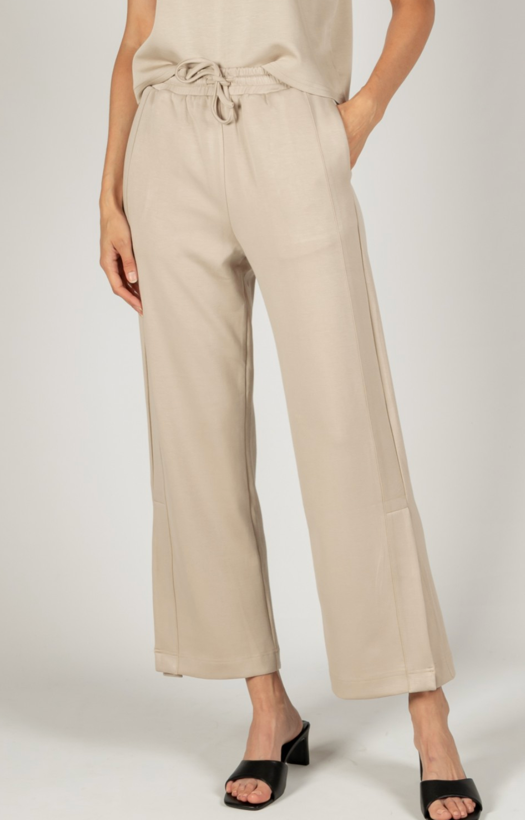 Scuba Side Binding Wide Leg Pants - Taupe