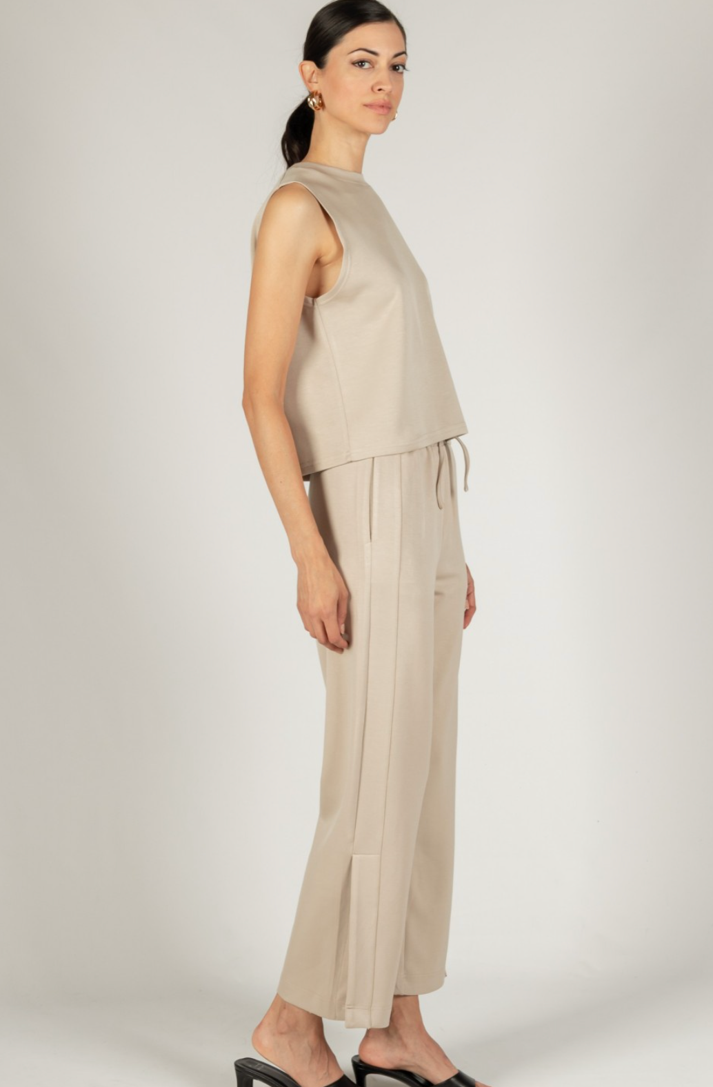 Scuba Side Binding Wide Leg Pants - Taupe