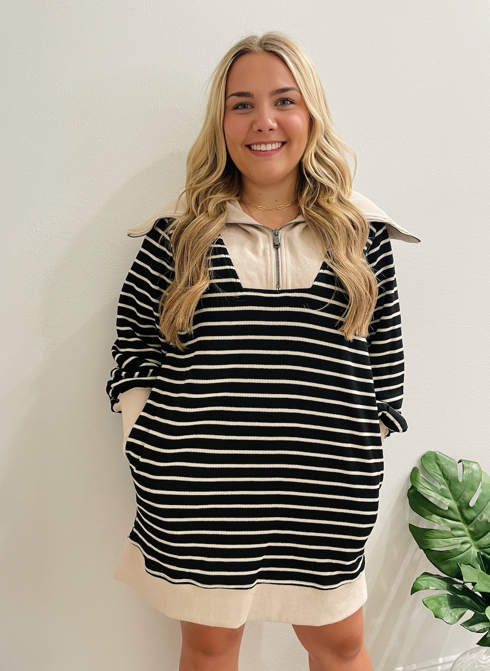 Black & Cream Sweater Dress