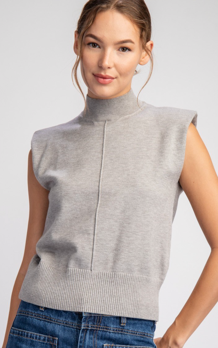 Solid Mock Nect Sleeveless Sweater Top